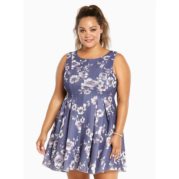 Torrid Blue Floral Mesh Pleated Mini Dress 12 - Picture 1 of 6